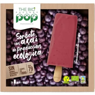 Pop sorbete vegano con açai de producción ecológica sin gluten y sin lactosa 3 unidades envase 258 ml -