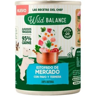 Comida húmeda para perros adultos estofado de mercado de pavo y ternera lata 400 g -