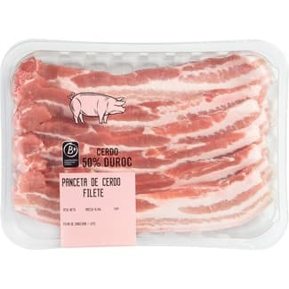 Panceta de cerdo 50% Duroc peso aproximado bandeja 600 g