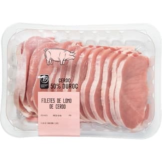 Lomo fresco de cerdo en filetes 50% Duroc peso aproximado bandeja 600 g