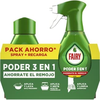 Lavavajillas a mano poder 3 en 1 limón ahorra el remojo spray 500 ml + recambio de 500ml pack ahorro -