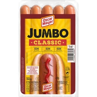 Jumbo Classic salchichas cocidas y ahumadas de cerdo y pollo 4 piezas envase 350 g sin gluten sin lactosa -