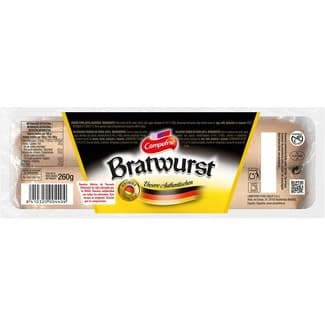 Salchichas Bratwurst cocidas de cerdo sin gluten 3 piezas envase 260 g -
