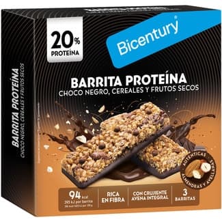 Barritas proteicas con chocolate negro, cereales y frutos rojos 3 unidades estuche 72 g -