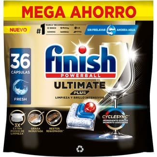 Detergente lavavajillas Powerball Ultimate Plus Fresh bolsa 36 cápsulas -