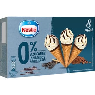 Mini conos de helado de vainilla 0% azúcar añadido 8 unidades estuche 480 ml -