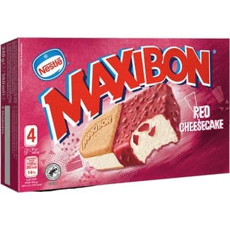 Helado Red Cheesecake sándwich de queso trocitos de frambuesa 4 unidades estuche 560 ml -