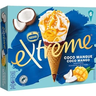 Cono de helado de mango y coco con salsa de fruta de la pasión estuche 660 ml 6 unidades -