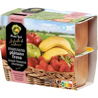 Compota de manzana, plátano y fresa 100% fruta sin gluten pack 4 tarrina 100 g -