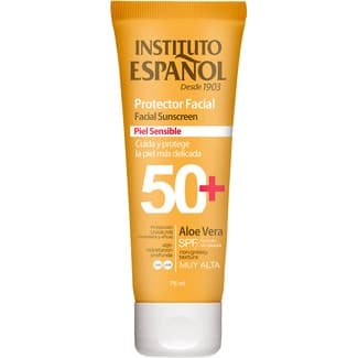Protector solar facial para piel sensible SPF-50+ protección muy alta con aloe vera tubo 75 ml -
