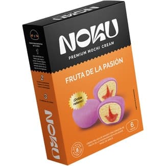 Mochi de crema helada de mango con corazón de fruta de la pasión estuche 6 unidades envuelta en suave masa de arroz sin gluten -