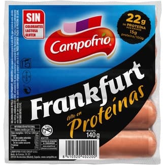 Salchichas Frankfurt cocidas de pollo sabor ahumado alto en proteínas 6 piezas envase 140 g sin gluten sin lactosa -