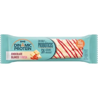 Barrita de proteínas de chocolate blanco y fresa con probióticos unidad 55 g sin azúcares añadidos -