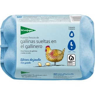 Huevos de gallinas sueltas en gallinero categoría A clase L estuche 6 unidades -