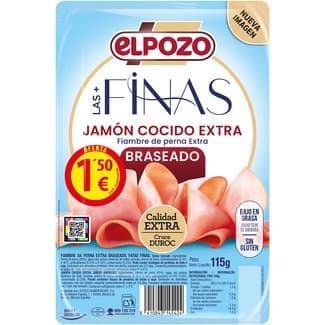 Jamón cocido extra braseado bajo en grasa en lonchas finas sin gluten sin lactosa envase 115 g -