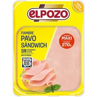 Fiambre de pavo sándwich maxi en lonchas sin gluten envase 270 g -