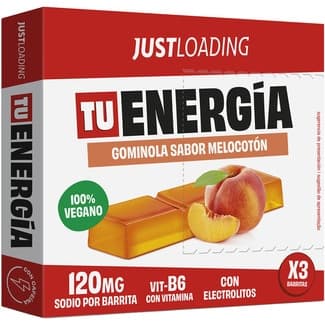 Tú Energético gominola sabor melocotón vegana con vitamina B6 y electrolitos pack 3 estuche 90 g -