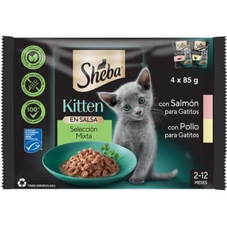 Comida húmeda para gatitos sabor salmón y pollo 4 envase 85 g -