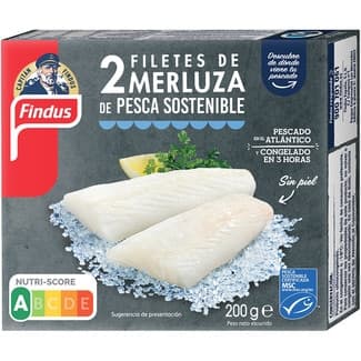 Filetes de merluza sin piel de pesca sostenible 2 piezas estuche 200 g neto escurrido -
