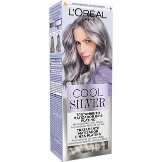 Tratamiento matizador gris platino Plateado para cabello oscuro con canas -