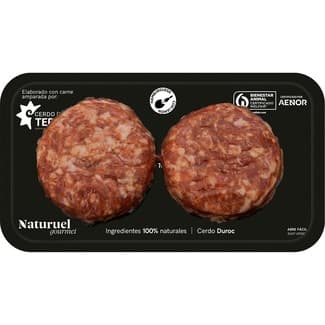 Gourmet hamburguesas de cerdo 50% Duroc IGP cerdo de Teruel 2 unidades envase 240 g envasadas al vacío -