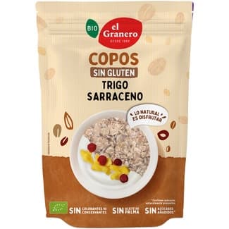 Bio copos de trigo sarraceno de cultivo ecológico sin gluten, sin azúcares añadidos bolsa 450 g sin aceite de palma -