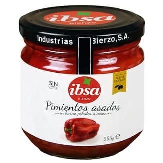Pimientos asados en horno pelados a mano sin gluten frasco 295 g -
