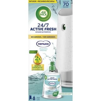 Ambientador difusor automático Active Fresh Nenuco 24/7 sin aerosol aparato + recambio con aceite esenciales -