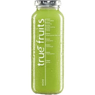 Smoothie menta botella 250 ml menta, espirulina, lima, manzana de cajú, plátano, naranja, manzana y piña -