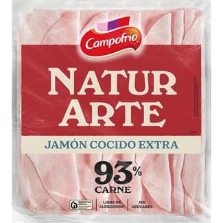 NaturArte jamón cocido extra en lonchas 93% carne sin azúcares añadidos envase 120 g -
