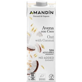 Bebida de avena con coco ecológica, sin azúcares añadidos y vegana envase 1 l -
