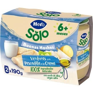 Buenas Noches tarritos de verdura con pescadilla a la crema desde 6 meses pack 2 envases 190 g sin gluten -