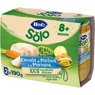 Tarritos de cazuela de merluza a la marinera desde 8 meses pack 2 envases 190 g -