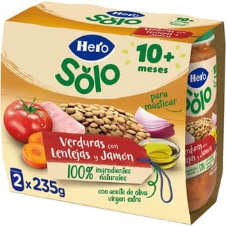 Tarritos de verduras con lentejas y jamón desde 10 meses pack 2 envases 235 g -