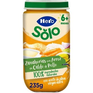 Tarrito de zanahorias con arroz en caldito de pollo sin gluten desde 6 meses envase 235 g -