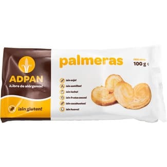 Palmeras sin gluten, sin leche, sin huevo, sin soja y sin frutos secos envase 100 g -