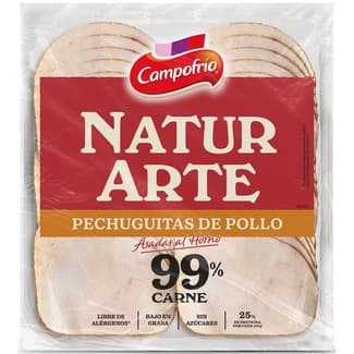NaturArte pechuguitas de pollo asadas la horno en lonchas 99% carne bajo en grasa envase 90 g sin azúcares -