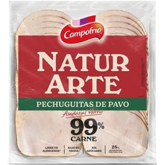 NaturArte pechuguitas de pavo en lonchas asadas al horno 99% carne bajo en grasa envase 90 g sin azúcares -