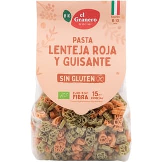 Bio pasta de lenteja roja y guisantes sin gluten con forma de animales envase 250 g -