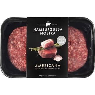 Americana burger meat de vacuno con tocino ibérico hechas a mano sin gluten 2 unidades bandeja 400 g -