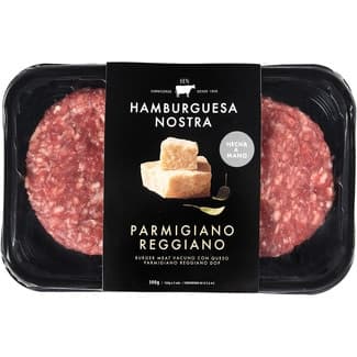 Parmigiano burger meat de vacuno con queso Parmigiano Reggiano DOP hehas a mano 2 unidades bandeja 300 g sin gluten -
