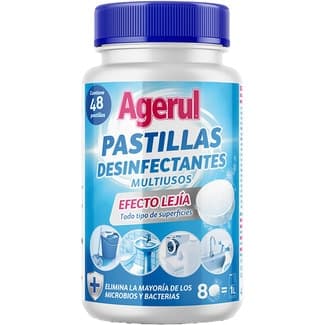 Desinfectante multiusos efecto lejía elimina la mayoría de microbios y bacterias bote 48 pastillas para todo tipo de superficies -