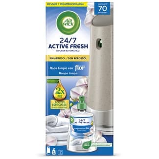 Ambientador difusor automático Active Fresh Ropa Limpia con Flor 24/7 sin aerosol aparato + recambio -