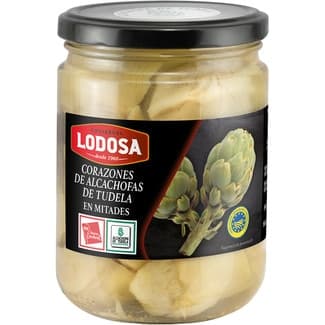 Corazones de alcachofas IGP de Tudela en mitades frasco 250 g neto escurrido -