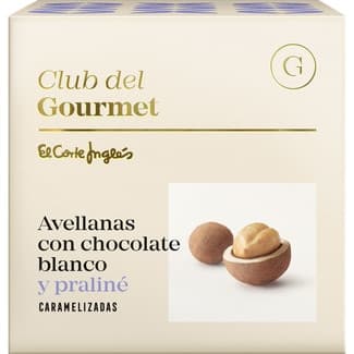 Avellanas con chocolate blanco y praliné caramelizadas estuche 80 g -