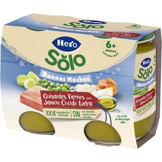 Buenas Noches tarritos de guisantes tiernos con jamón cocido extra sin gluten pack 2 envases 190 g desde 6 meses -