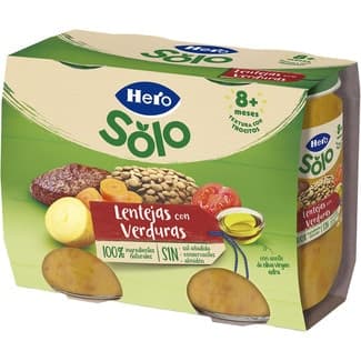 Tarritos de lentejas con verduras con trocitos sin gluten desde 8 meses pack 2 envase 190 g -