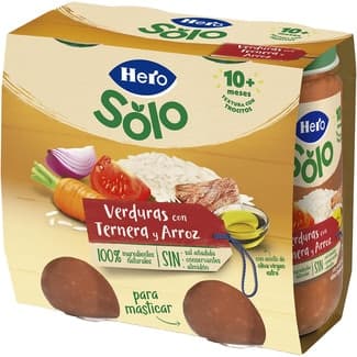 Tarritos de verduras con ternera y arroz con trocitos desde 10 meses pack 2 envases 235 g -