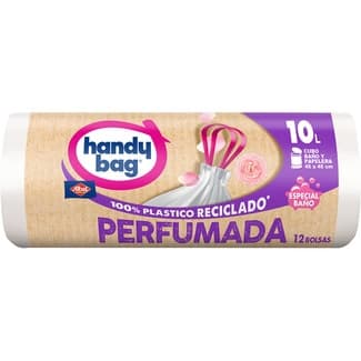 Bolsas de basura reciclada perfumada 45x45 10 litros para cubo baño y papelera rollo 12 unidades -
