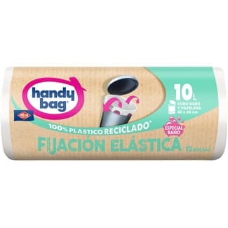 Bolsas de basura reciclada fijación elástica 40x40 10 litros para cubo baño y papelera rollo 12 unidades -